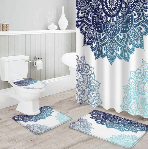 4pcs Set De Cortina De Ducha Con Estampado De Mandala