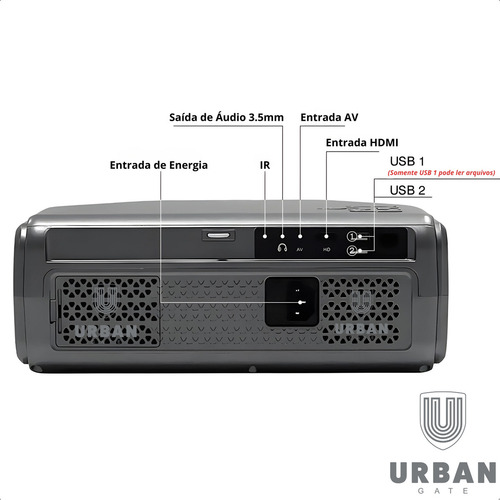 Everycom WIFI YG627A Projetor Lumens 4k Espelhamento Cor Preto