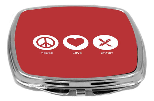 Rikki Knight Peace Love Artist Diseno Espejo Compacto, Rojo