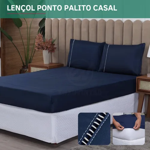 Jogo De Cama Casal Padrão 3 Peças Fronha Ponto Palito C/ Elástico...