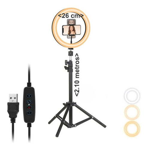 Aro De Luz 26 Cm + Tripode Profesional 2.10 Metros De Altura