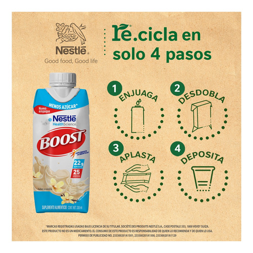 Suplemento Alim Boost Mix Sabores Menos Azúcar X12 Und 330ml Fresa, Vainilla Y Chocolate