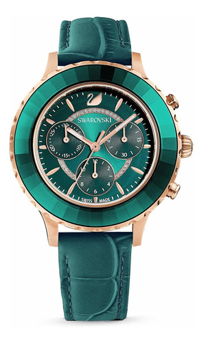 Reloj De Cuarzo Swarovski Octea Lux Chrono En Oro Rosa Color De La Correa Verde Color Del Bisel Verde Color Del Fondo Verde