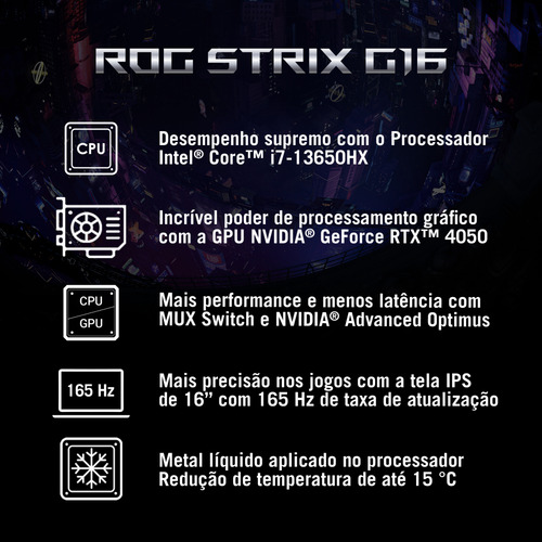 Notebook Asus Gamer Rog G614ju-n3380w I7 13650hx Ssd 512gb Cinza