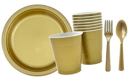 Kit Premium P 40 Desechables Oro Dorado Plato Vaso Cubierto