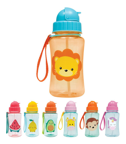 Garrafa Infantil Buba Animal Fun E Frutinha 400 Ml C/ Canudo