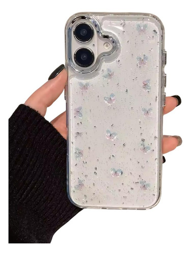 Funda Transparente Con Mariposas Rosa Azul Para iPhone 14 14 Pro 15 15 Pro 16 16 Pro