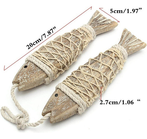 . 2 Piece Vintage Wooden Fish Ornament For Hanging