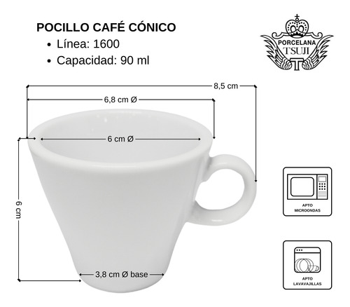 Pocillo Café Cónico Tsuji Porcelana Blanca 90ml Bar Resto X1