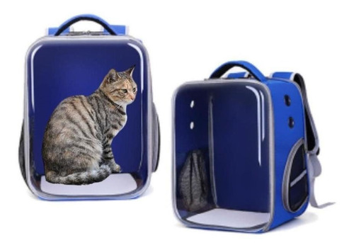 Mochila Pet Bolsa Transporte Gato Cachorro Transparente Azul