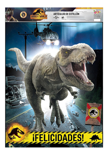Afiche Felicidades Jurassic World X1u - Cotillón Waf