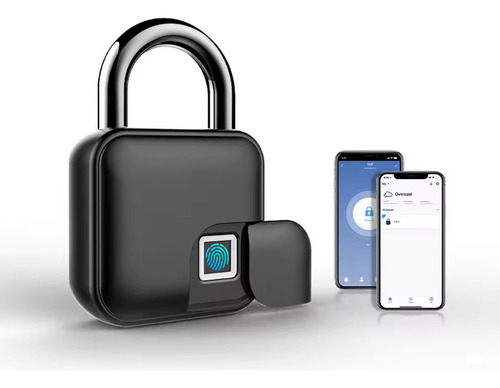 Candado Huella Digital Bluetooth Resistente Al Agua Ap Tuya Color Negro