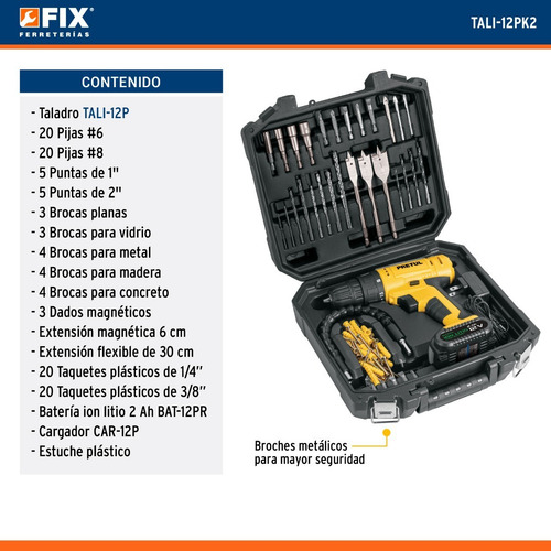Taladro Inalámbrico 3/8 12v Acc Y Estuche Pretul Tali-12pk2