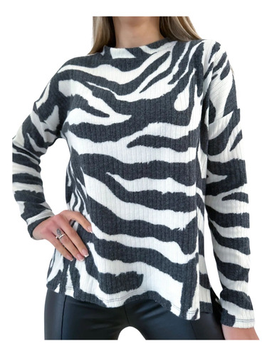 Sweater Cuello Redondo Mujer De Lanilla Brush Premium Amplio