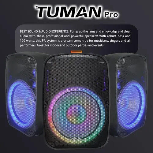 Altavoz Pa Amplificado Tuman Pro 120w Bluetooth 15 Led