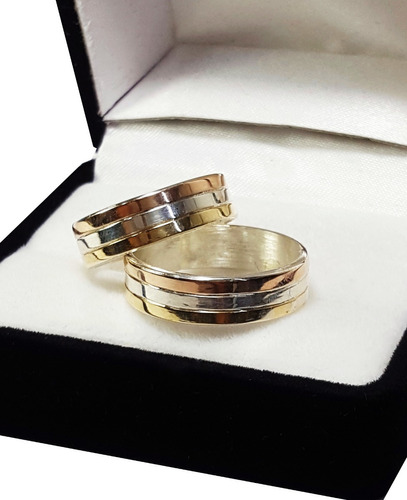 Par Alianzas Plata 925 Y Oro 18k Compromiso Boda Tricolor