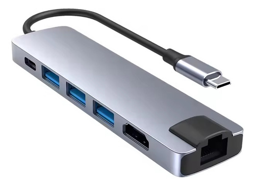 Adaptador Hub 6 En 1 Usb C, Ethernet, Hdmi, Power Delivery Plateado Oscuro