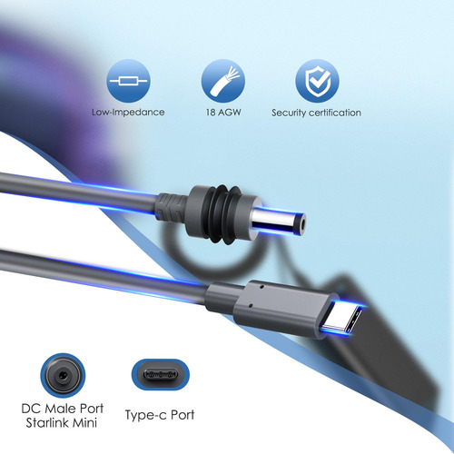 Cable De Alimentación Starlink Mini Usb C A Cc De 16 Pies Color