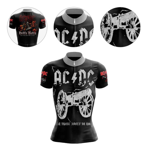 Camisa Feminina Acdc Ciclismo Preta Mtb Speed Exclusivo