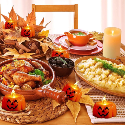 12pcs Candelitas De Calabaza Velas Luces De Té Sin Llama