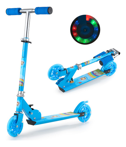 Scooter Plegable Regulable En Altura Con Luz Para Niños Color Azul Claro Sin Freno De Mano