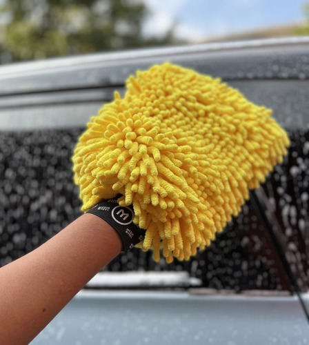 Guante De Microfibra Doble Para Lavado De Autos Sin Rayones Color Amarillo