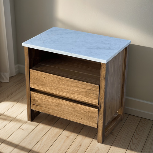 Mesa De Luz Petiribi Y Mármol Carrara Mate Marrón Oscuro