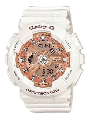 Reloj Casio Baby-g G-shock Original Mujer Color De La Correa Blanco Color Del Bisel Negro/blanco Color Del Fondo Dorado/rosa