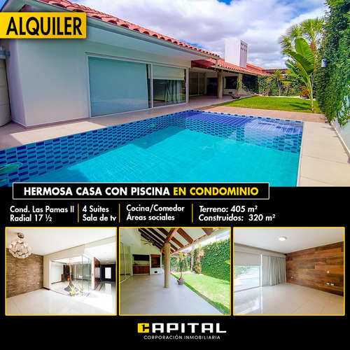 Alquilo Amplia Casa De Una Planta Con 4 Suites En Condominio