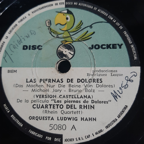 Pasta Cuarteto Del Rhin Orq Ludwig Hahn Disc Jockey C548