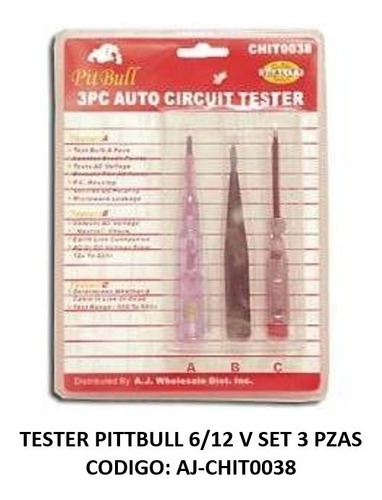 Tester Manual 6/12 V Set 3 Pzas M/pittbull