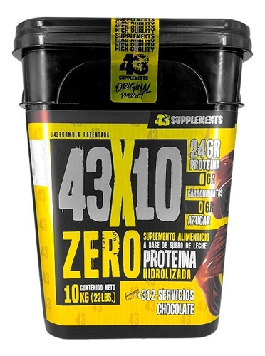 Suplemento en polvo 43 Supplements  Proteína Zero sabor chocolate en cubeta de 10kg