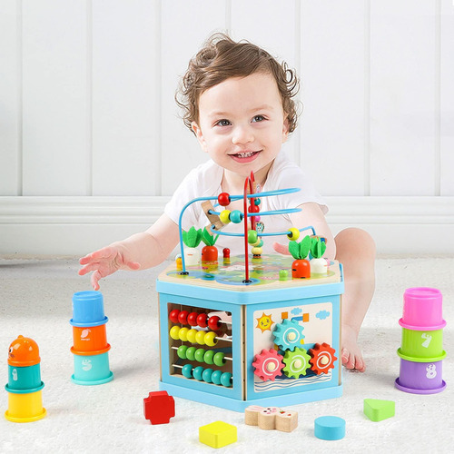 Cubo De Actividad De Madera Vomocente For Niños De 1 Año, L