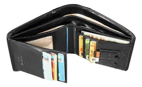 Manbang Classico Carteira Couro legitimo cor Preto Liso