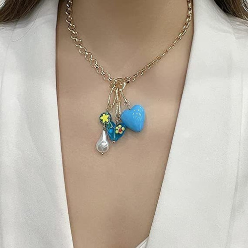 Collar Con Colgante De Corazón De Acrílico Colorido