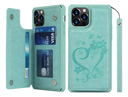 Funda Icovercase Para iPhone 12/12 Pro Mint Heart