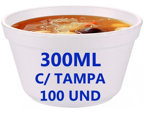 Imagem 1 de 5 de Pote De Isopor 300ml Para Caldos E Sopa Com 100 C/tampa
