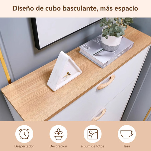 Zapatero Organizador Con 3 Puertas Y 2 Filas, Blanco/oak