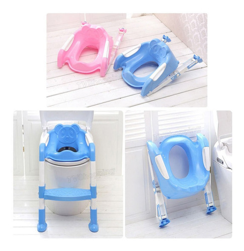 Asiento Entrenador Azul Para Baño Inodoro Con Escalera