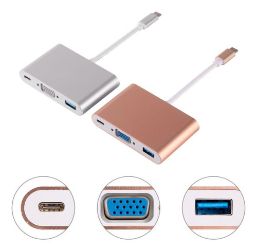 Convertidor Usb Tipo C A Vga+ Usb 3.0+ Tipo C 3 En 1 Multi