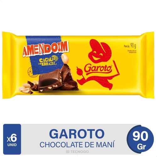 Chocolate Con Mani Garoto Cacao De Brasil - Pack X6 Unidades