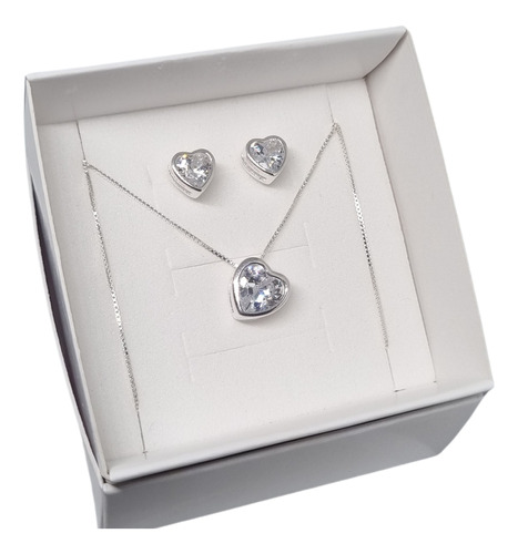 Conjunto Cadena Susanito Corazón Y Aros Cubic De Plata 925