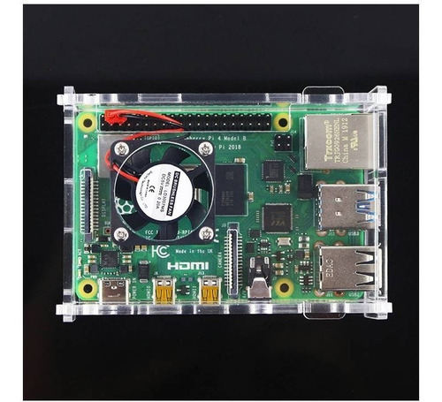 Case Acrílico Proteção Raspberry Pi4+ Cooler + Fonte 3.1a.