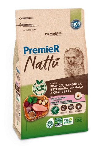 Ração Nattu Cães Filhotes Raças Pequenas 1kg Premier