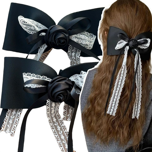 Accesorio Para El Pelo Con Lazo De Encaje Negro Para Mujer,