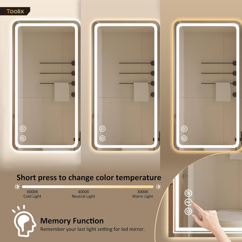 Espejo Led Baño 60x100cm Touch 3 Modo Con Función Antivaho