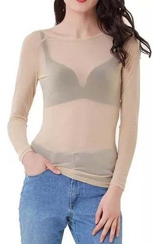 Top De Rejilla Transparente Para Brazos, Top De Mujer