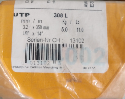Soldadura Utp 308l 1/8. 5kg