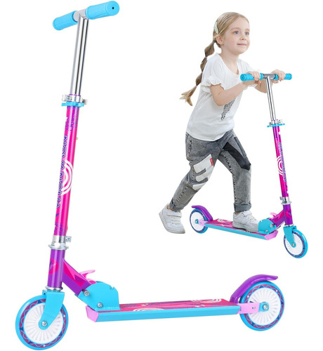 NOVANGUA S-54 scooter para niños 2 llantas plegables ligero y con manubrio de altura adjustable 50 kg para niños de 3 a 10 años freno tresero llantas de 120 mm en PVC Rosa chicle