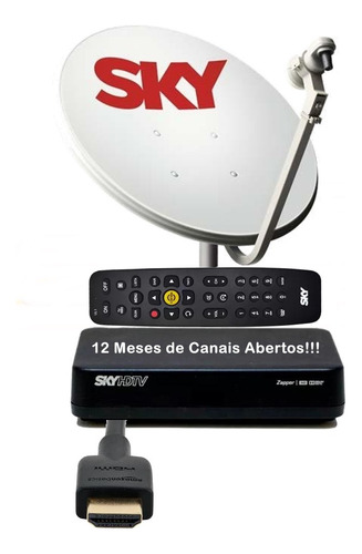 Sky Pre Pago Hd Kit 60 Cm Com 12 Meses De Canais Abertos Preto
